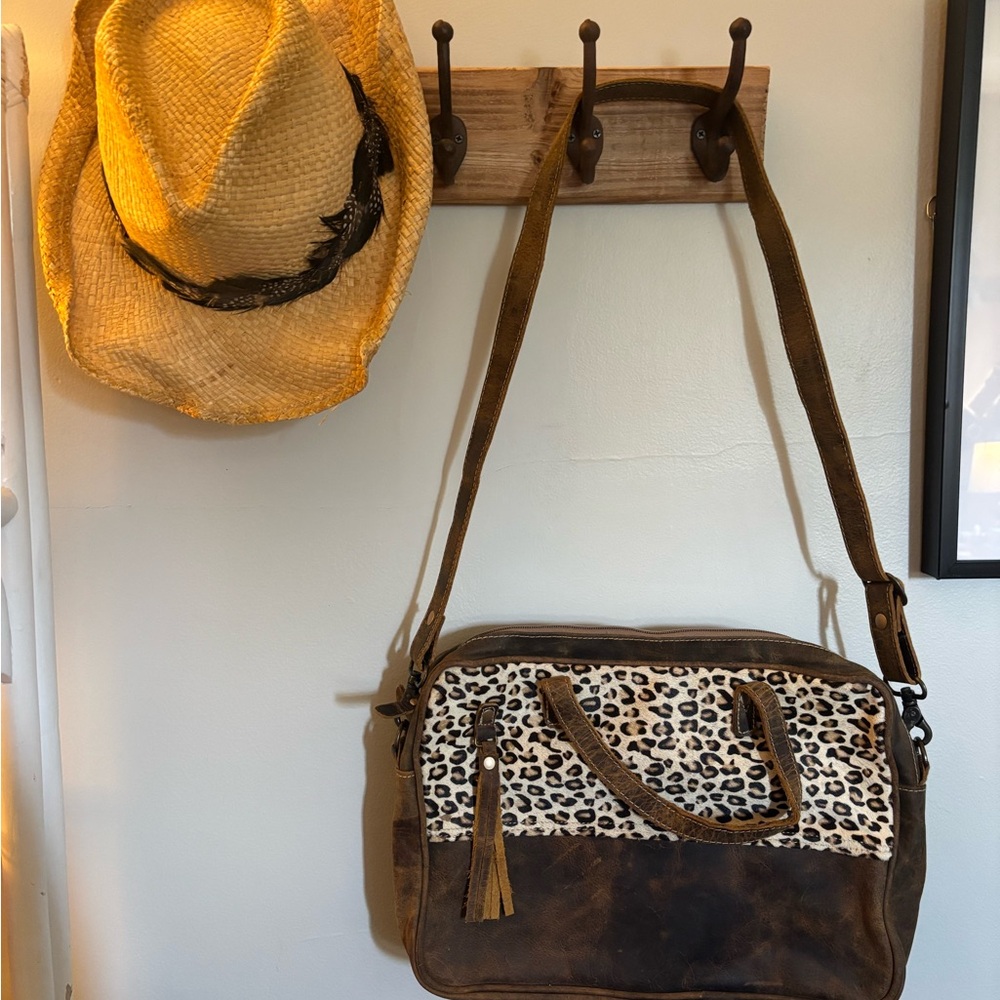 Myra Bag Brown and Leopard Print Laptop Bag